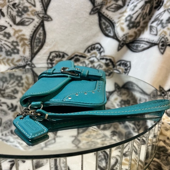 Coach Women’s Leather Buckle Flap Wristlet, Blue - Picture 14 of 16